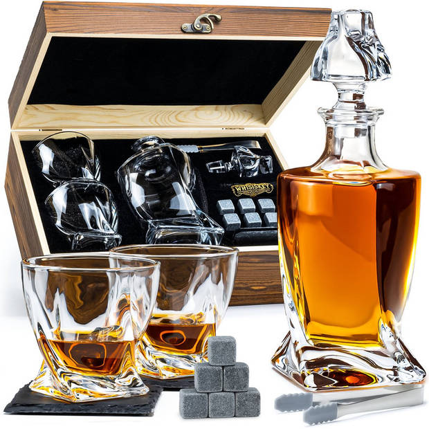 Whisiskey Whiskey Karaf - Whiskey Glazen - Luxe Whiskey Karaf Set - Decanteer Set - Whisky Set - Incl. 2 Twisted Glazen