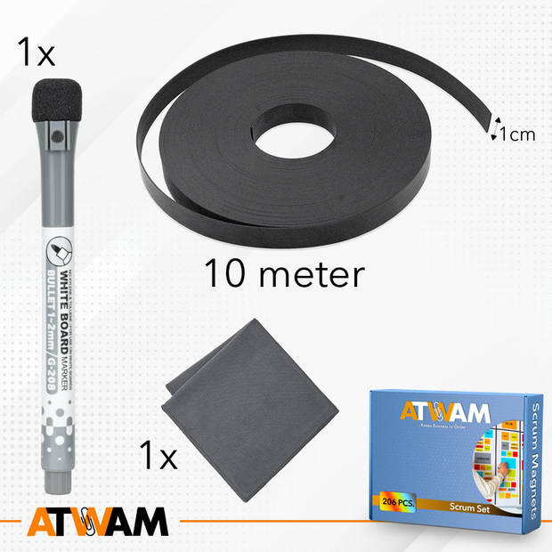 ATWAM Scrum Whiteboard Magneten - 206 delig - voor Whiteboard, Magneetbord - Herschrijfbare Magneten - Scrum Mega Set