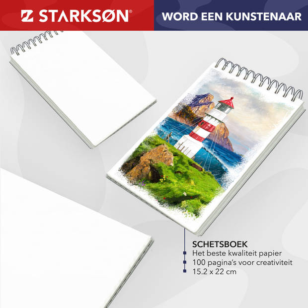 STARKSØN® Professioneel 74-Delige Potloden Tekenset incl. Tekenpotloden, Schetspotloden, Schetsboek & Accessoires
