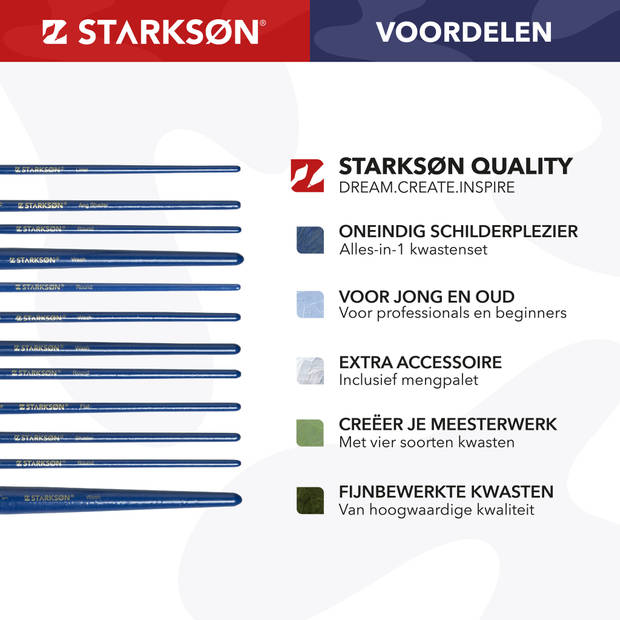 STARKSØN® 28-Delige Verf Penselen & Kwasten Set voor Acrylverf, Waterverf & Olieverf