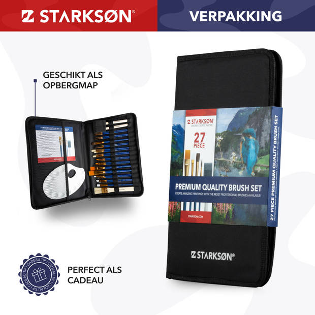 STARKSØN® 28-Delige Verf Penselen & Kwasten Set voor Acrylverf, Waterverf & Olieverf