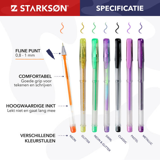 STARKSØN® 100 Stuks Glitterpennen & Gelpennen voor kinderen en volwassenen – Glitter & Gel Pennen