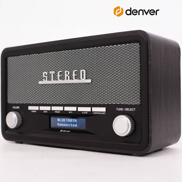 Denver DAB Radio - Retro Radio - Bluetooth - DAB+/ FM - Dimbaar - Batterijen - Netstroom - DAB18DG