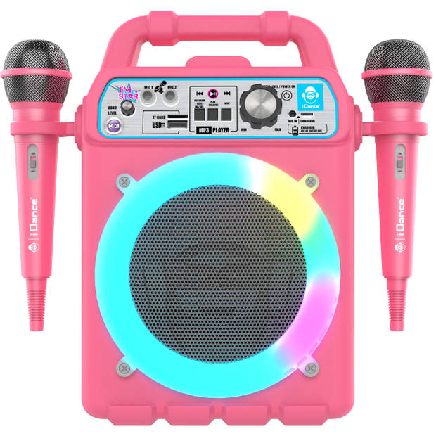 iDance K3V2 Karaoke Set - Bluetooth Party Speaker met Discolicht - Inclusief 2 Microfoons - Roze