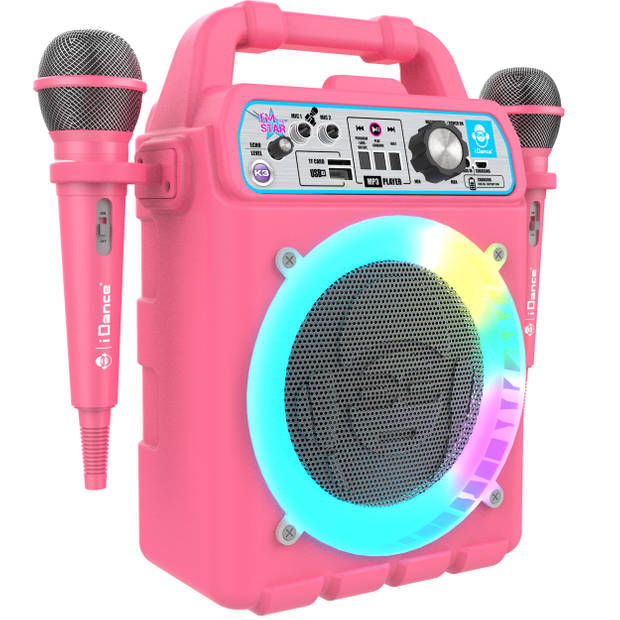 iDance K3V2 Karaoke Set - Bluetooth Party Speaker met Discolicht - Inclusief 2 Microfoons - Roze