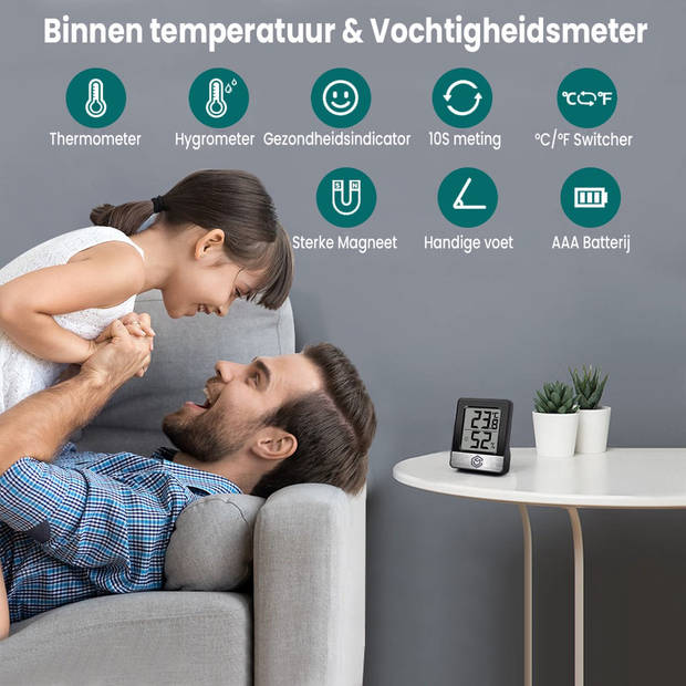 Ease Electronicz Hygrometer - Luchtvochtigheidsmeter - Digitaal Weerstation - Vochtigheidsmeter - Binnengebruik