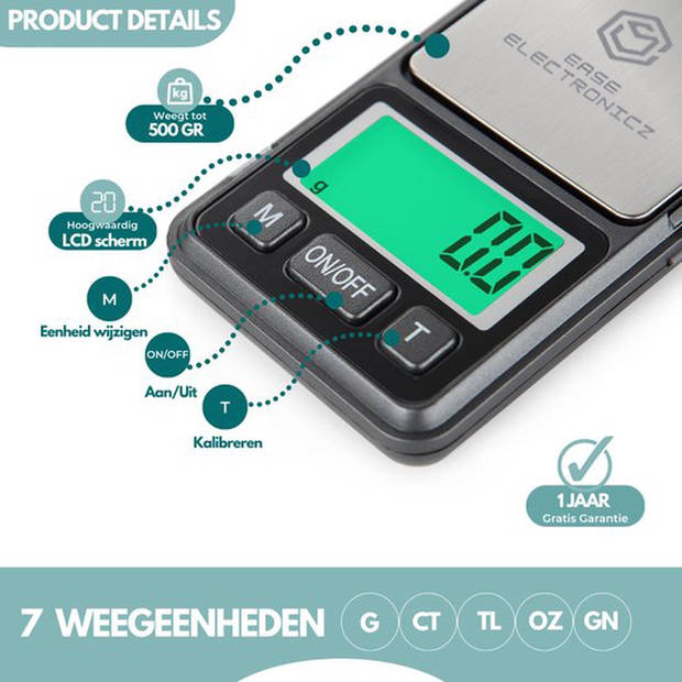 Ease Electronicz Digitale mini precisie keuken weegschaal - 0,1 tot 200 gram - 11.6 x 6.1 cm - pocket scale