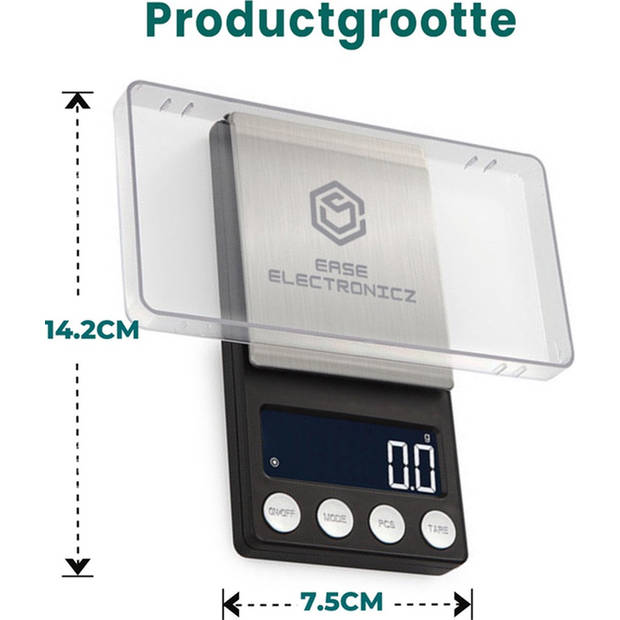 Ease Electronicz digitale mini precisie keukenweegschaal - 0,01 tot 200 gram - 14.2 x 7.5 cm - pocket scale op batterij