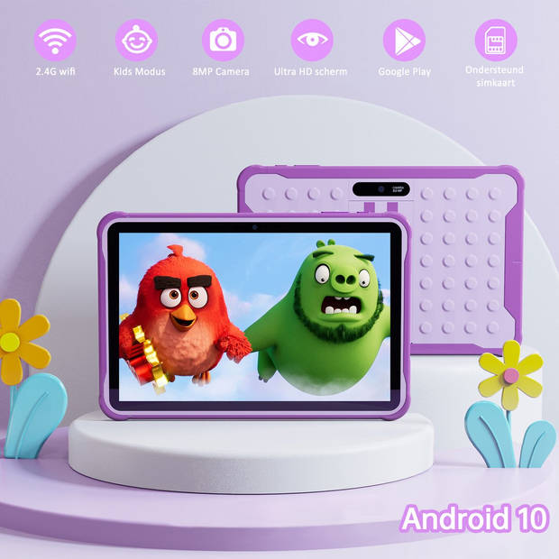 Kindertablet – Tablet Kinderen – 10 Inch – 32 GB – 6000 mAh batterij – Android 10.0 – Kindertablet vanaf 3 jaar - Paars