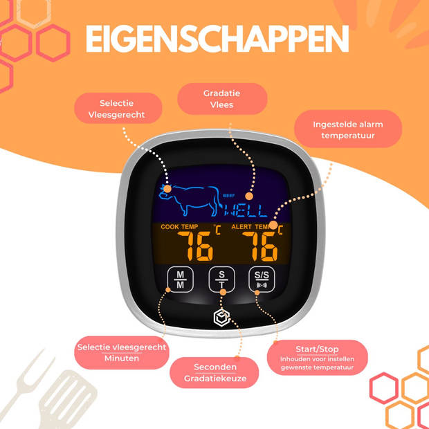 Ease Electronicz Vleesthermometer - Keukenthermometer - Keuken en BBQ Thermometer - Vleesthermometer