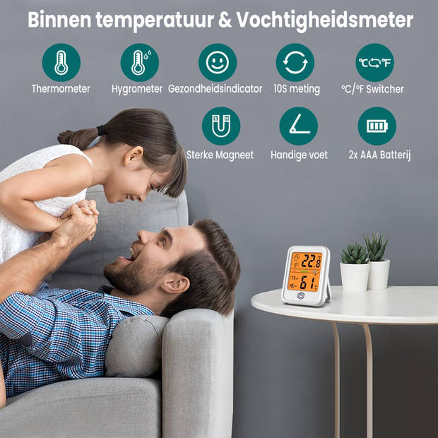 Ease Electronicz Hygrometer wit - Luchtvochtigheidsmeter - Digitaal Weerstation - Vochtigheidsmeter - Thermometer voor B