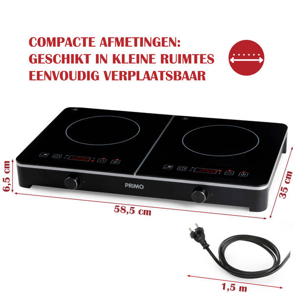 PRIMO PR303IKP Inductie Kookplaat Vrijstaand - Elektrische Kookplaat 2 Pits - 3500W - Zwart