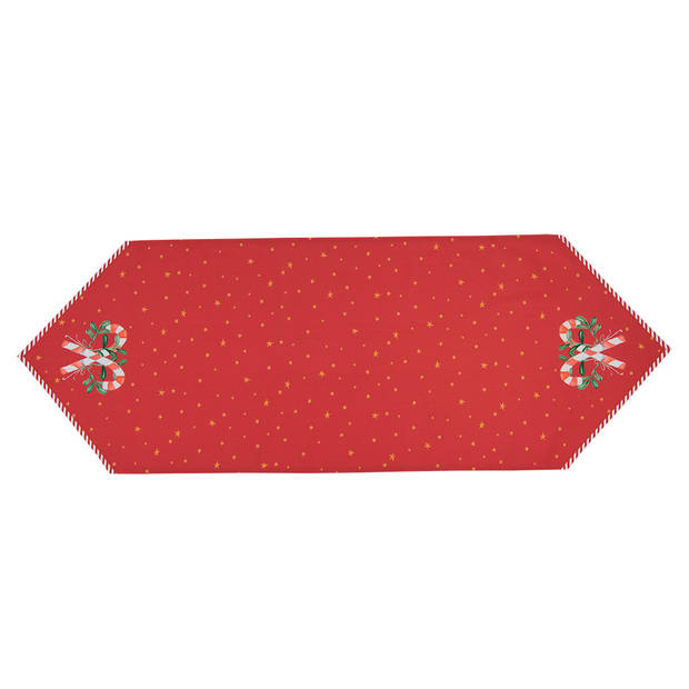 Clayre & Eef Tafelloper Kerst 50x160 cm Rood Katoen Zuurstok kerst Tafelkleed Rood Tafelkleed