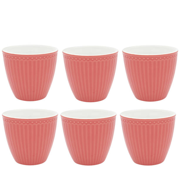 Set van 6x Stuks Beker (latte cup) GreenGate Alice Coral 300 ml - Ø 10 cm - Koraal servies