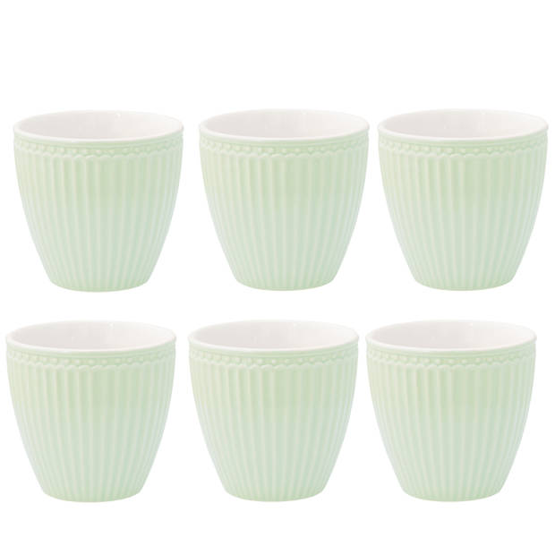 Set van 6x Stuks Beker (latte cup) GreenGate Alice lichtgroen 300 ml - Ø 10 cm