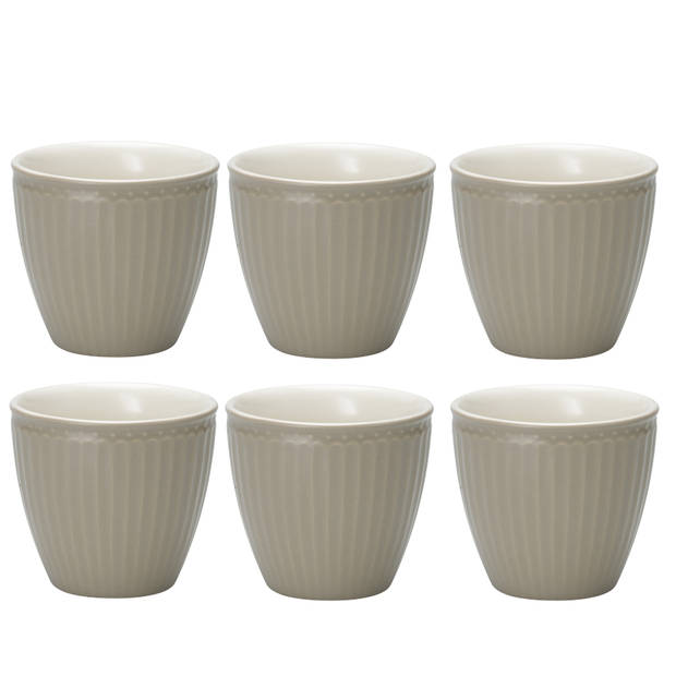 Set van 6x Stuks Beker (latte cup) GreenGate Alice warm grijs 300 ml - Ø 10 cm