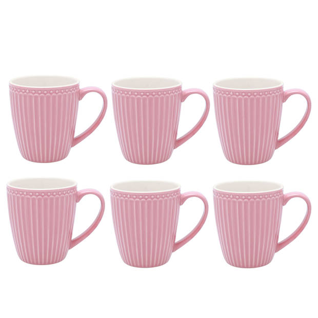 GreenGate Koffiemokken Alice Dusty Rose 350 ml - Set van 6 Stuks