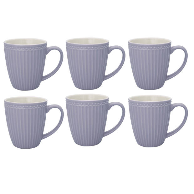 GreenGate Koffiemokken Alice Lavender 350 ml - Set van 6 Stuks