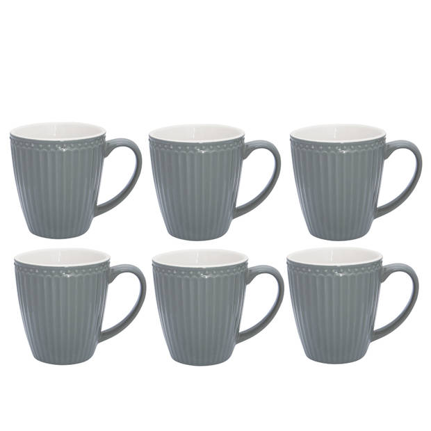 GreenGate Koffiemokken Alice Nordic Stone grijs 350 ml - Set van 6 Stuks