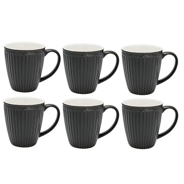 GreenGate Koffiemokken Alice donker grijs 350 ml - Set van 6 Stuks