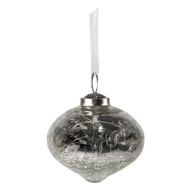 Clayre & Eef Kerstbal Ø 7 cm Zilverkleurig Glas Kerstdecoratie Zilverkleurig Kerstdecoratie