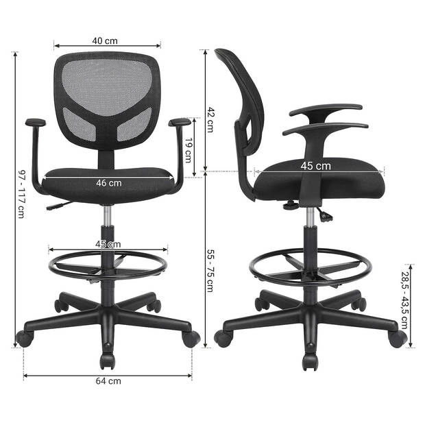 Parya Home ergonomische bureaustoel - zwart - Zithoogte 51,5-71,5 cm