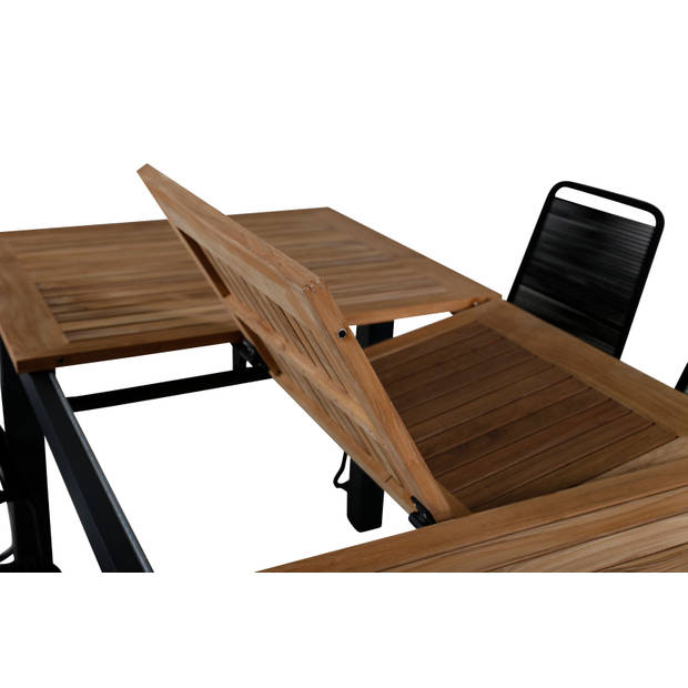 Panama tuinmeubelset tafel 90x152/210cm en 4 stoel stapelS Lindos zwart, naturel.