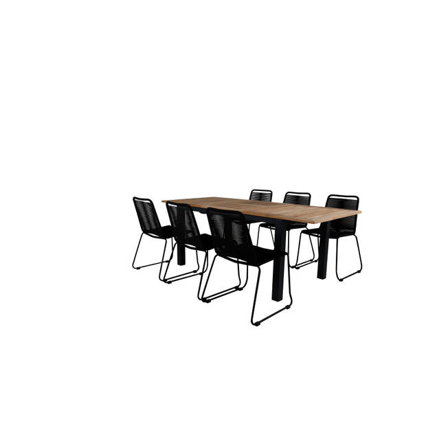 Panama tuinmeubelset tafel 90x152/210cm en 6 stoel stapelS Lindos zwart, naturel.