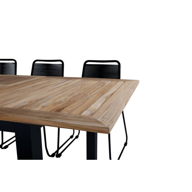 Panama tuinmeubelset tafel 90x152/210cm en 6 stoel stapelS Lindos zwart, naturel.