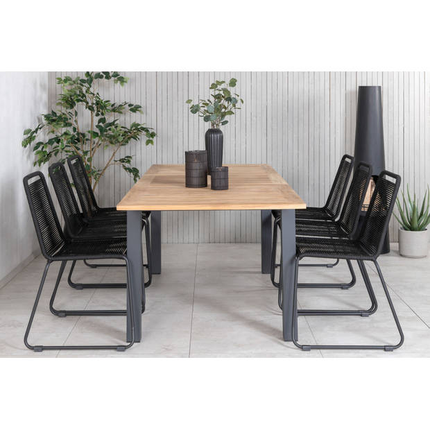 Panama tuinmeubelset tafel 90x152/210cm en 6 stoel stapelS Lindos zwart, naturel.