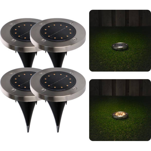 Proventa RVS Solar LED Grondspots Op Zonne Energie Met Lichtsensor 4pack Blokker