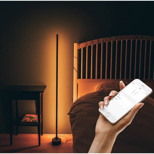 Proventa Smart Hoeklamp Zwart - Full Color - Dimbaar & Bedienbaar met App - 138cm