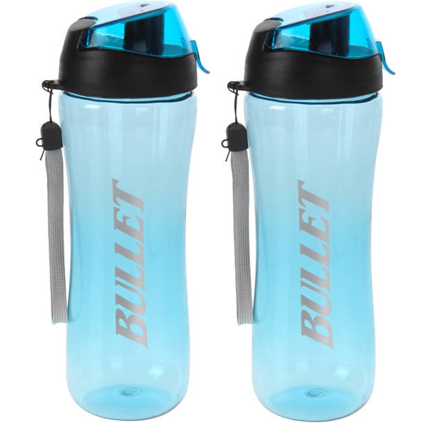 Set van 2x stuks bidon drinkfles/waterfles blauw 700 ml - Drinkflessen