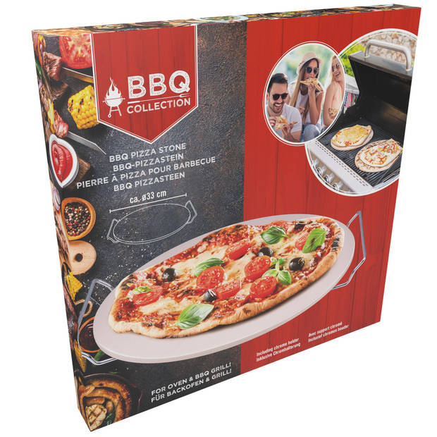 Pizzasteen BBQ/oven rond keramiek 33 cm met handvaten - Pizzaplaten