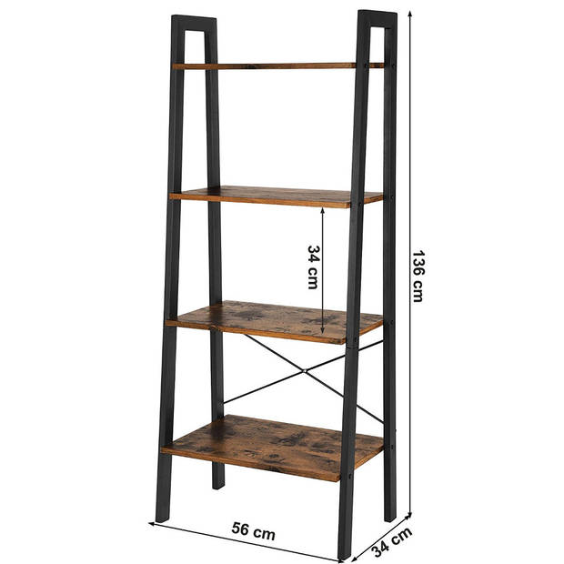 Wandkast Stoer metaal hout industrieel design open boekenkast 137 cm hoog zwart