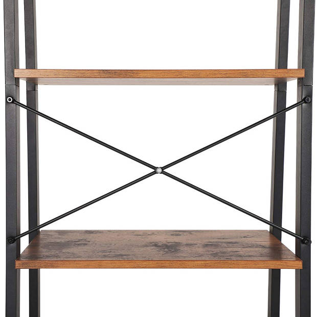 Wandkast Stoer metaal hout industrieel design open boekenkast 137 cm hoog zwart