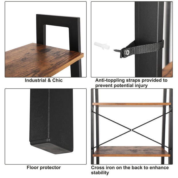 Wandkast Stoer metaal hout industrieel design open boekenkast 137 cm hoog zwart