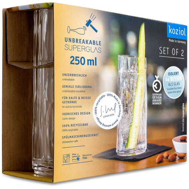 Koziol - Superglas Club No. 03 Longdrinkglas 250 ml Set van 2 Stuks - Kunststof - Transparant