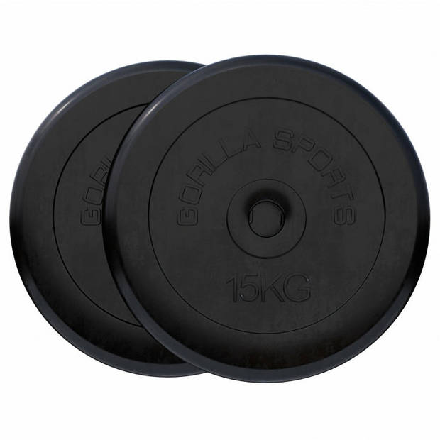 Gorilla Sports Halterschijven Set - Bundel - 30 kg (2 x 15 kg) - Rubber - 30 mm