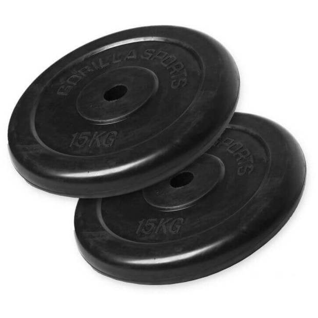 Gorilla Sports Halterschijven Set - Bundel - 30 kg (2 x 15 kg) - Rubber - 30 mm