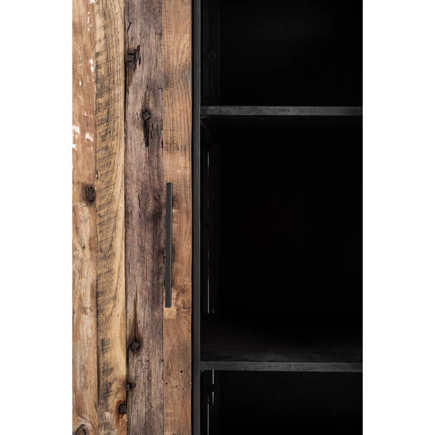Rustika vitrinekast met 2 deuren, rustiek boothout & zwart.
