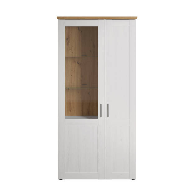 Shade vitrinekast 95 x 194 cm 2 deuren wit dennenhout decor, eiken decor.