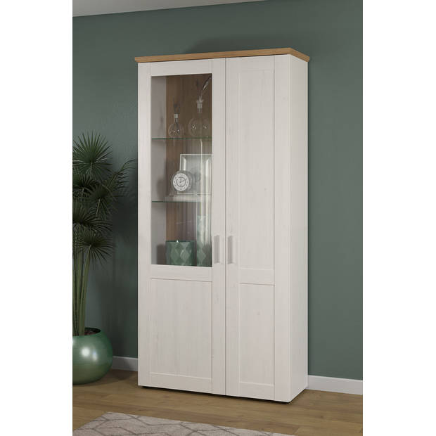 Shade vitrinekast 95 x 194 cm 2 deuren wit dennenhout decor, eiken decor.