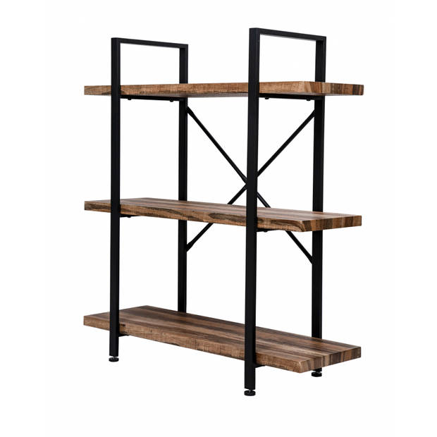 Wandkast Stoer metaal hout industrieel design open boekenkast 101 cm hoog zwart