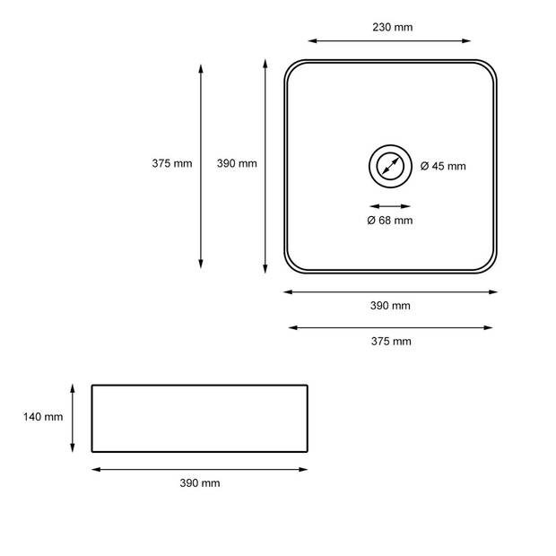 Wastafel 390x390x140 mm wit keramiek inc. afvoerset zonder overloop