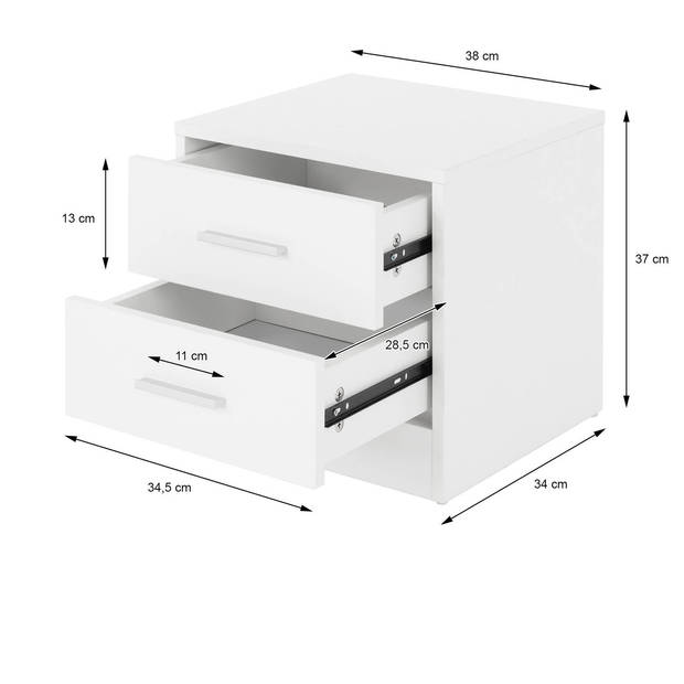 ML-Design nachtkastje wit, 38x37x34 cm, met 2 laden, gemaakt van spaanplaat