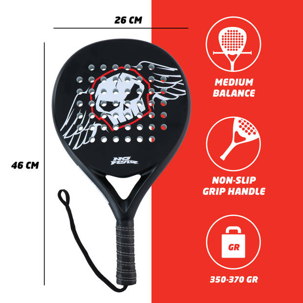 No Fear Padel Racket - Padelracket voor Beginners - 350 tot 370 GR - Druppelvormig - 47 x 25 x 3,6 CM - Zwart