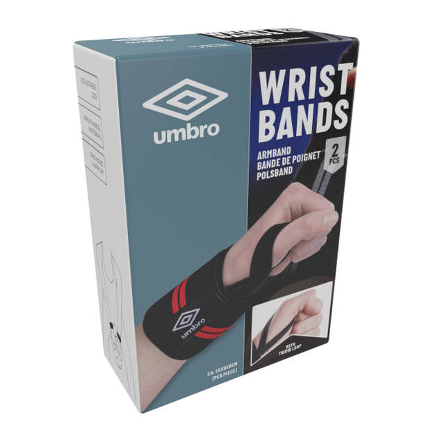 Umbro Wrist Wraps - 2 Stuks - Polsbeschermers - Krachttraining en Fitness - Rood