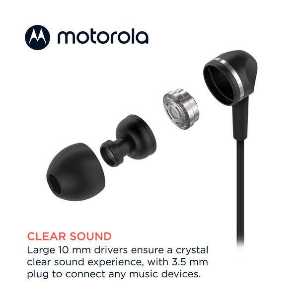 Motorola Sound Oordopjes met Draad 105 - In-Ear - Incl. 6 Siliconen Oordoppen - In-Line Microfoon - Zwart