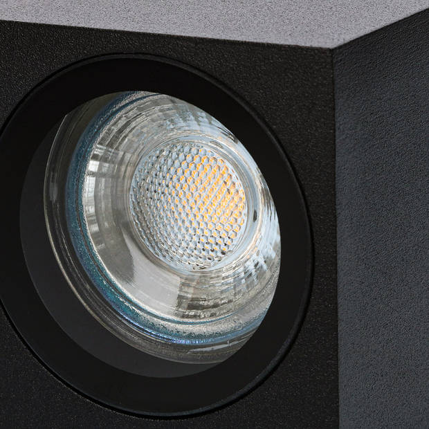 LED Tuinverlichting - Buitenlamp - Prixa Hoptron - Up en Down - GU10 Fitting - Vierkant - Mat Zwart - Aluminium -
